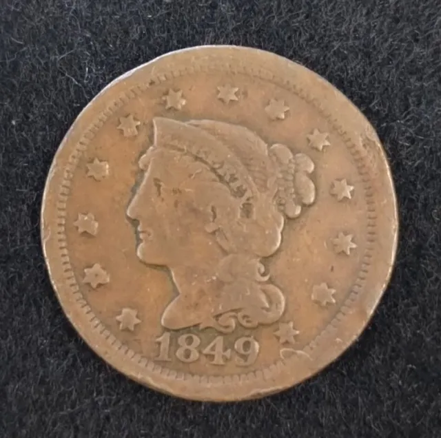 1849 US Braided Hair Large Cent Coin