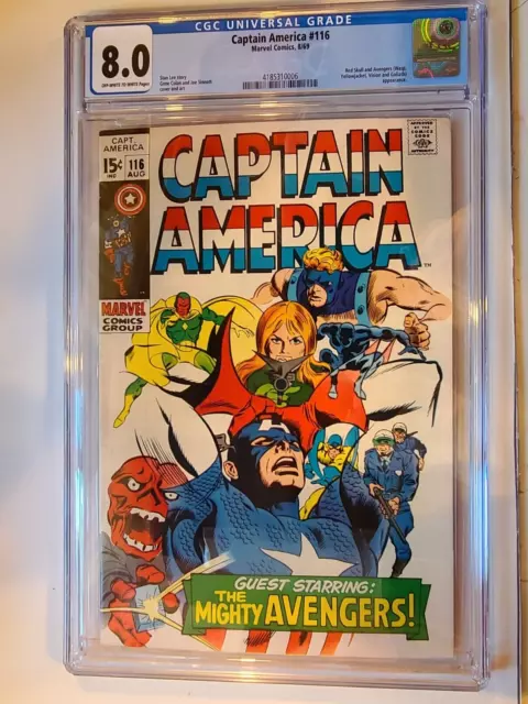 Captain America # 115 Marvel 1969 Classic Colon Cover Red Skull Cgc 8.0
