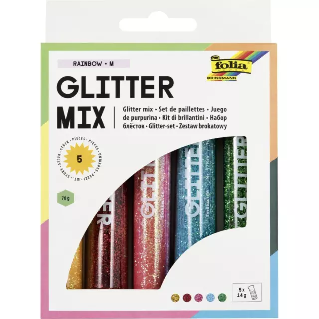 Glitter-Mix 'Rainbow', 5 Tuben à 14 g folia 57802 (4001868043440)