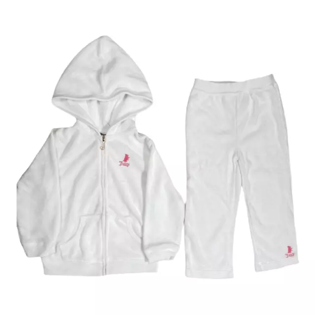 Felpa con cappuccio velluto JUICY COUTURE per ragazze cerniera bianca top tuta inferiore set 2 pz età 2