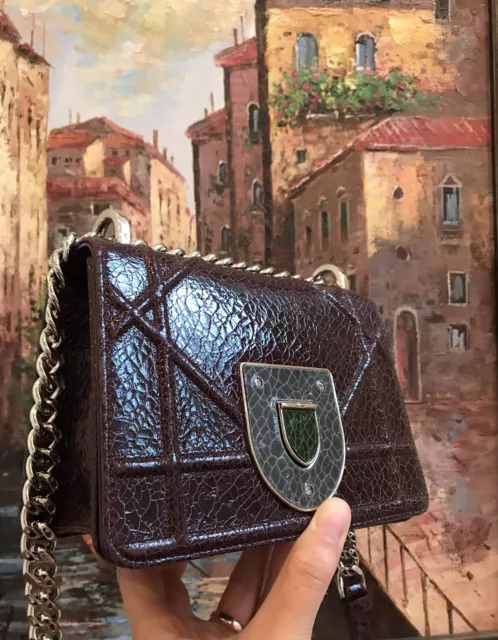 $2700 CHRISTIAN DIOR Diorama Club Flap Bag Crackled Deerskin Small