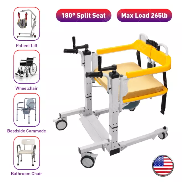 OpenBox Patient Chair Transferred Lift Wheelchair W/180° Split Seat Bedpan 265lb