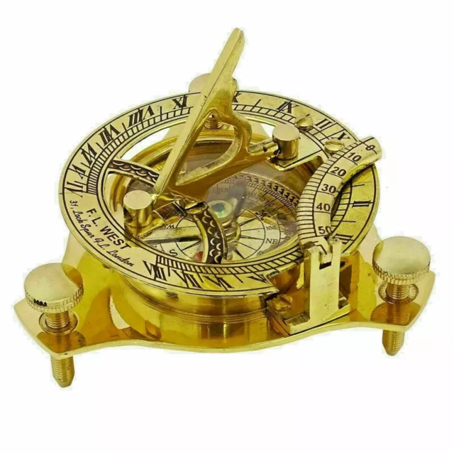 Nautical 3"inch brass Sundial Compass F.L west London Dial gift item