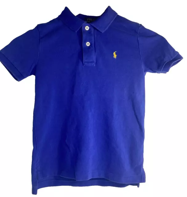 Polo Ralph Lauren Shirt Boys Sz 6 Short Sleeve Collared Polo Blue w/ Yellow Logo