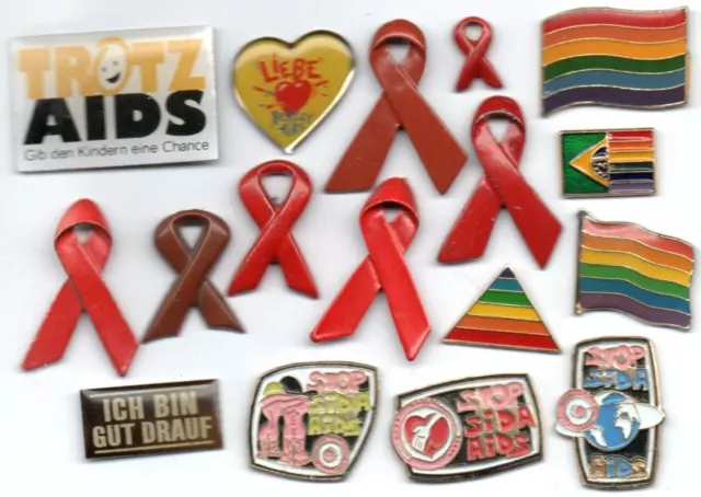 ❤Pin-Konvolut 17 LGBTQ Pins Red Ribbon Aids-Kampagne Stop SIDA HIV Rainbow🎗🌈