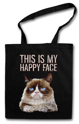 This IS MY HAPPY FACE SHOPPER SHOPPING BAG GRUMPY CAT smile fun Cute Girl