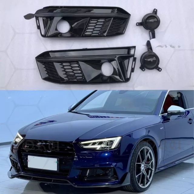 For Audi A4 B9 S-LINE 2017-2019 Front Bumper Grille Fog Light Lamp Cover Grilles