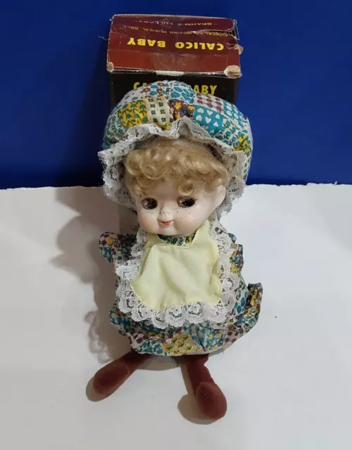 1979 Albert E Price Music Box Doll 8” w/ Flannel Dress Print Vintage Retro