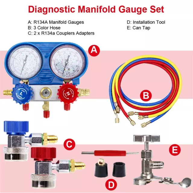 R134A R404A R22 R410A HVAC A/C Refrigeration Kits AC Manifold Gauge Charging Set 3