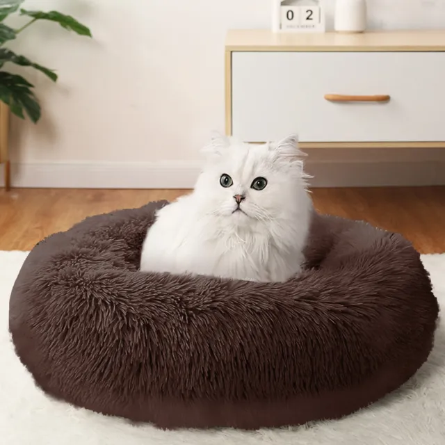Donut Plush Dog Cat Pet Bed Fluffy Soft Warm Calming Bed Sleeping Kennel Nest 8