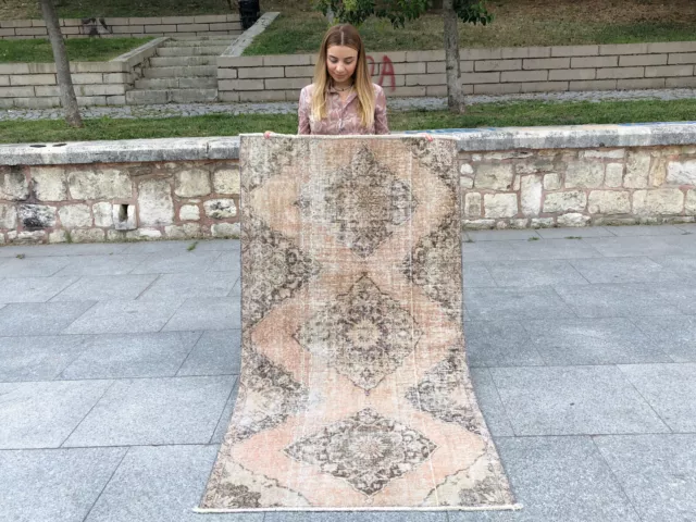 Faded Disressed Turkish Vintage Rug Handknotted Tribal Wool Antique Area Rug