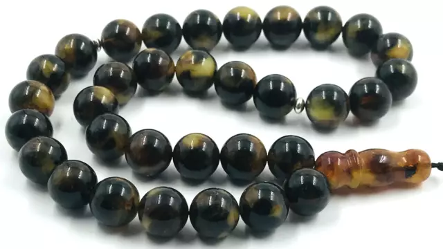 Islamic 33 Prayer beads Natural Baltic Amber Muslim Rosary pressed 34.79gr B690