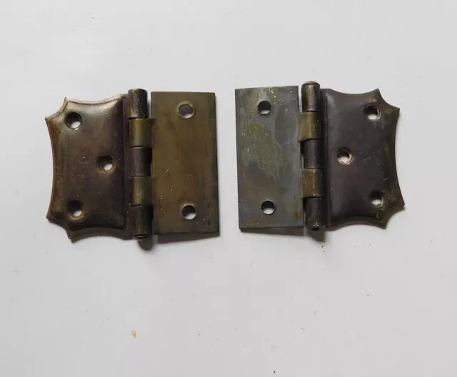 Pair of Antique Vintage Bronze Cabinet Door Offset Hinges Arts Crafts Deco 1920s