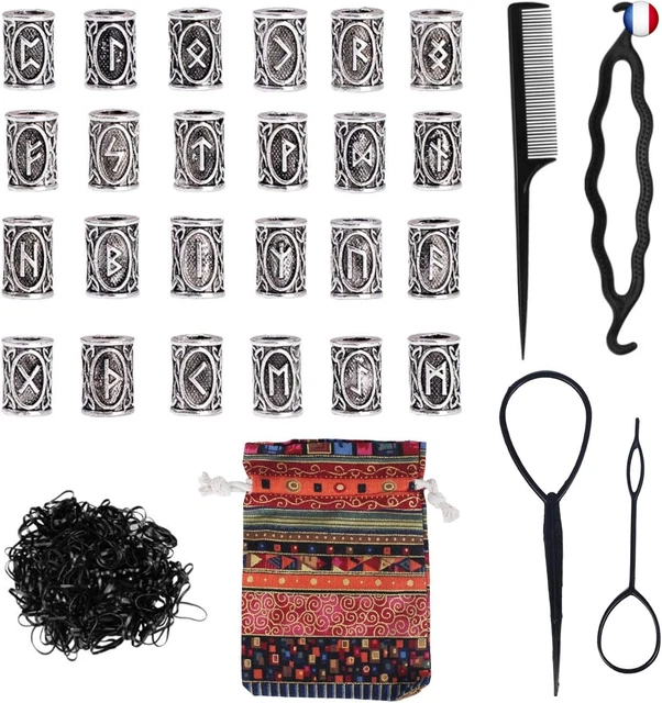 24 Perles Viking Barbe - Alliage Doré - Symboles Runiques - Pour Barbe, Cheveux, Déco - Style Nordique