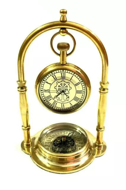 Reloj de escritorio de latón brillante marítimo náutico con brújula de...