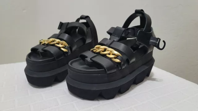 SACAI Women's Size 38EU / 8US Black Gurkha Chain Platform Sandals $1025 2