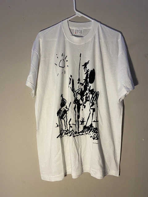 VTG Pablo Picasso Don Quixote Art Shirt Mens Large White 2001 Euro Print 1990 VTG Pablo Picasso Don Quixote Art Shirt Mens Large White 2001 Euro Print 1990
