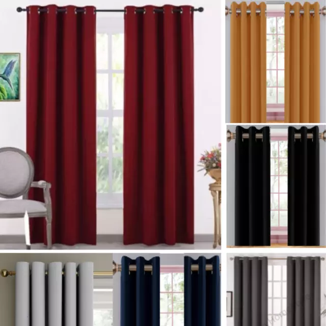 Blackout Curtains Heavy Thick Thermal Insulated Eyelet Ring Top Pair + Tie Backs