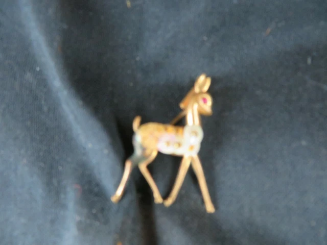 Broche Puzzle En Forme De Biche - Métal Doré Et émail - Occasion - Bijou Vintage Ou Fantaisie - Idéal Pour Customiser Veste, Sac