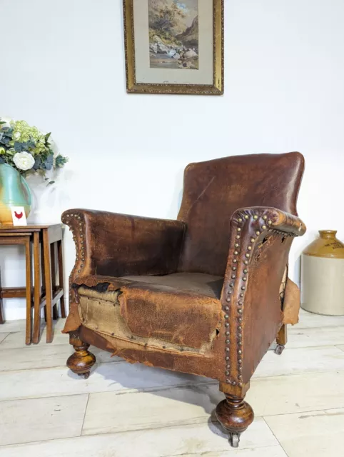 Antique French Leather Chair c1920 Tan Brown Club Chair Delivery Available