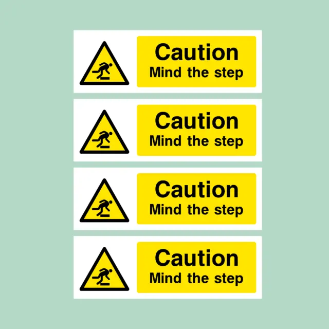 4x Caution Mind The Step - Plastic Sign / Stickers - All Sizes - (WG11)