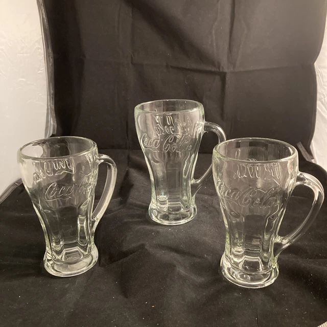 Vintage Set of 3 Libbey COCA COLA Mugs With Handles Heavy 14oz Glass