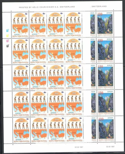 1997 EUROPA CEPT Bosnia Erzegovina 2 Minifogli di 20 valori MNH**