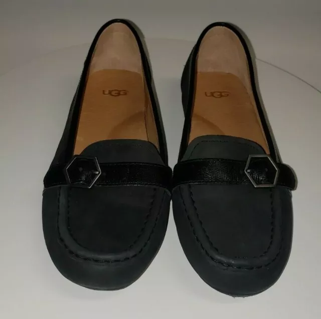 UGG Leather Flats Womens Size 6 Gwynith Black Loafers Shoes Casual 1014367