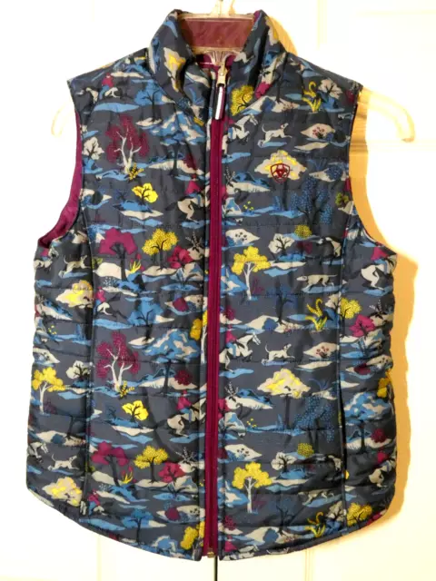 Ariat Vest Padded Reversible Puffer Quilted, Dog Horse Equestrian Girls 14 XL/TG