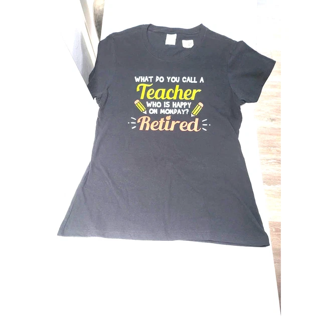 Port & Company Women's T-Shirt  Black Size Medium Retired Teacher NEW With Tags