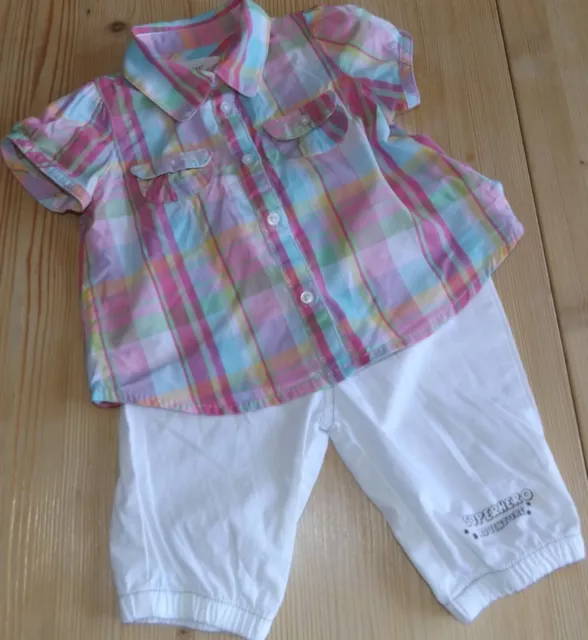 Süßes Baby Mädchen SET Bluse H&M  kariert kuzarm Hose weiß Gr.62 / 68 *TOP*