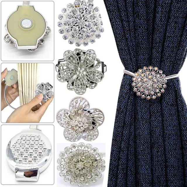 Magnetic Crystal Curtain Tiebacks Hold Backs Tie Backs Diamond Flower Design UK