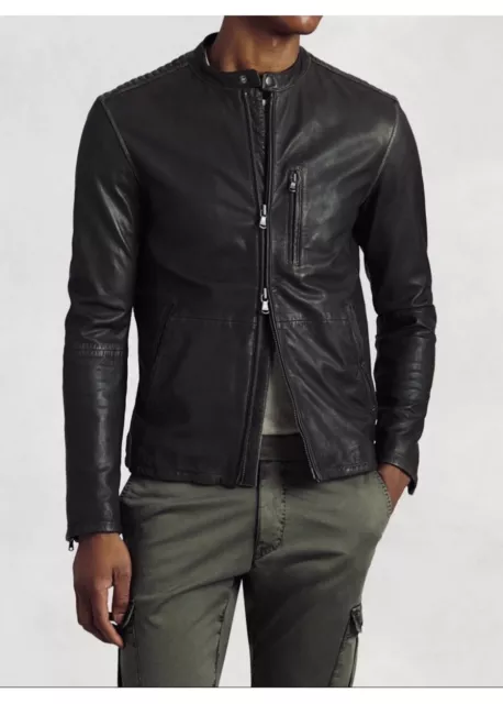 John Varvatos Leather Racer Jacket. Size Small. $698