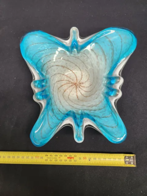 Murano Butterfly Fratelli Toso Mid Century Art Glass Bowl Dish Blue Retro 2