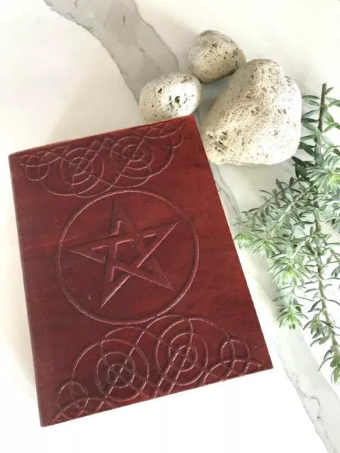 Hand Made Leather Bound Wicca Large Journal Pentagram Book Shadow Blank Pages