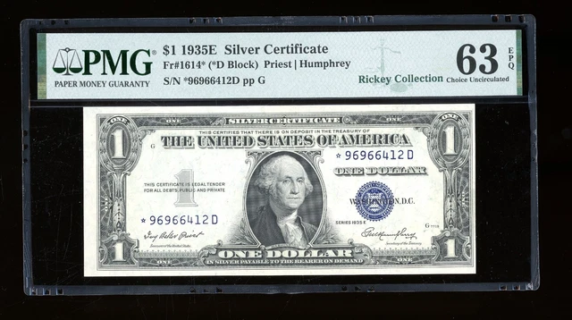 DBR 1935-E Silver STAR Fr. 1614* PMG 63 EPQ Serial *96966412D