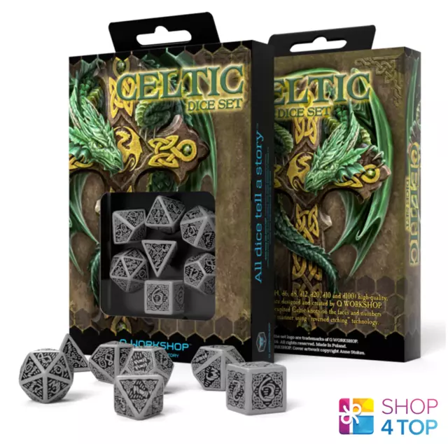 Celtic 3D Revised Dice Set Gray And Black Rpg Role Playing Games Q-Workshop New