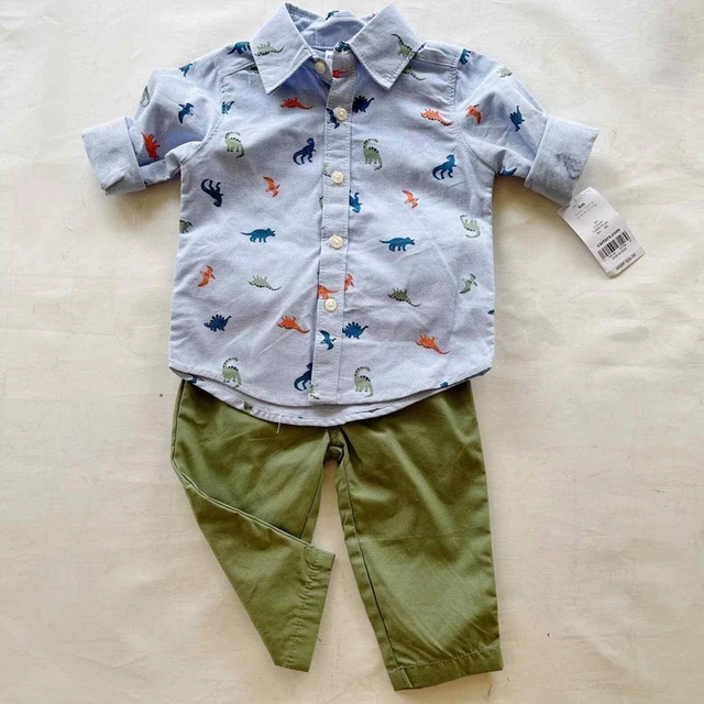[Carters] NWT 2 pc set dinosaur button up shirt and pants 6 months baby