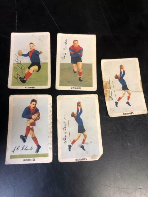 Vintage Footballers In Action Kornies Melbourne Lot Of 5 Vfl Footy Card Cards