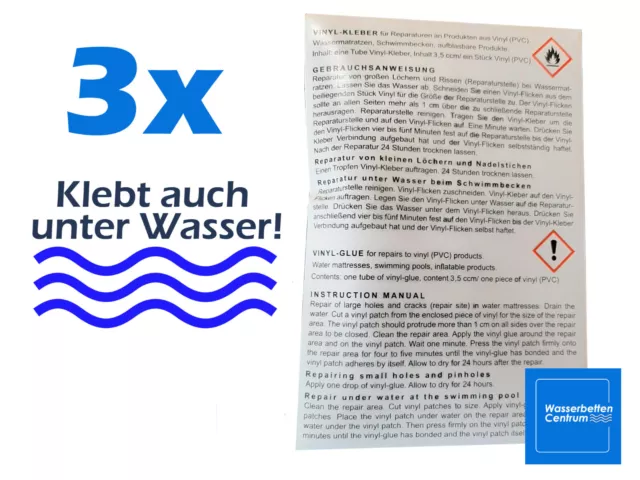 Wasserbett Flickzeug - 3x Flicken, Reparatur Wassermatratzen - Auch unter Wasser