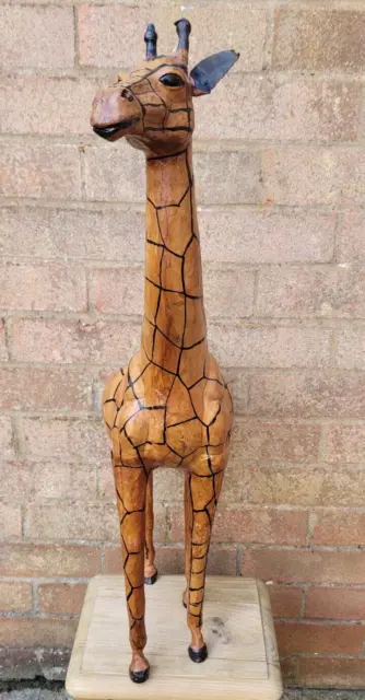 ❤️Vintage Leather Wrapped Giraffe Large 71cm Tall Statue Figurine 3