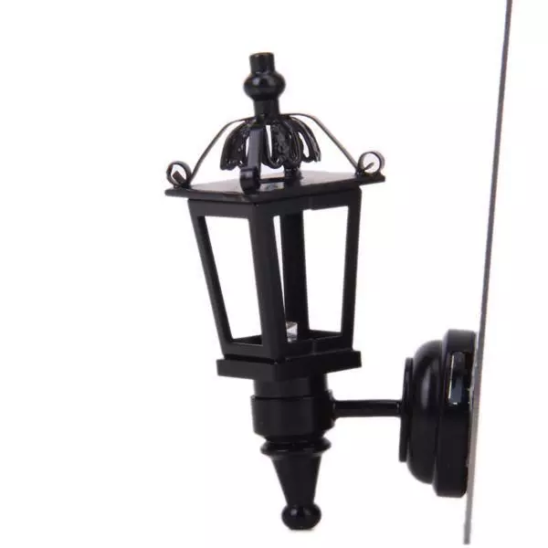 Black Metal Working Wall Lamp Light w Battery Doll House Miniature Furniture