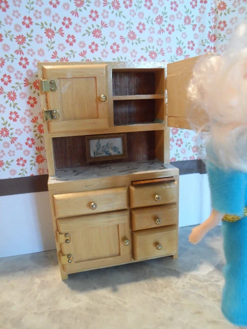 VTG Dollhouse Miniature Hutch Drawers Cutting Board Upgraded OOAK Decor Diorama