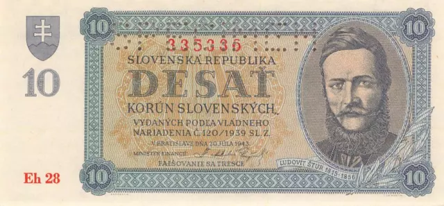 Slowakei Slovakia 10 Korun 1939 P6s UNC