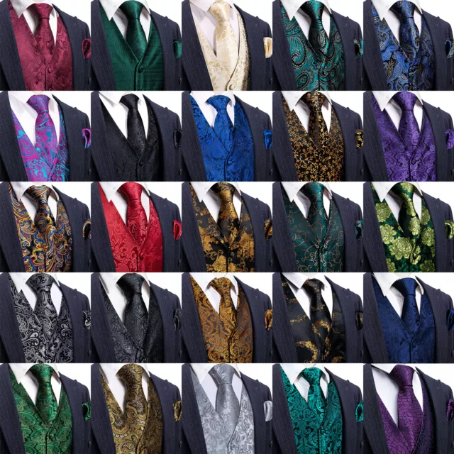 Mens Formal Wedding Waistcoat Floral Paisley Suit Vest Slim Tuxedo Silk Tie Set