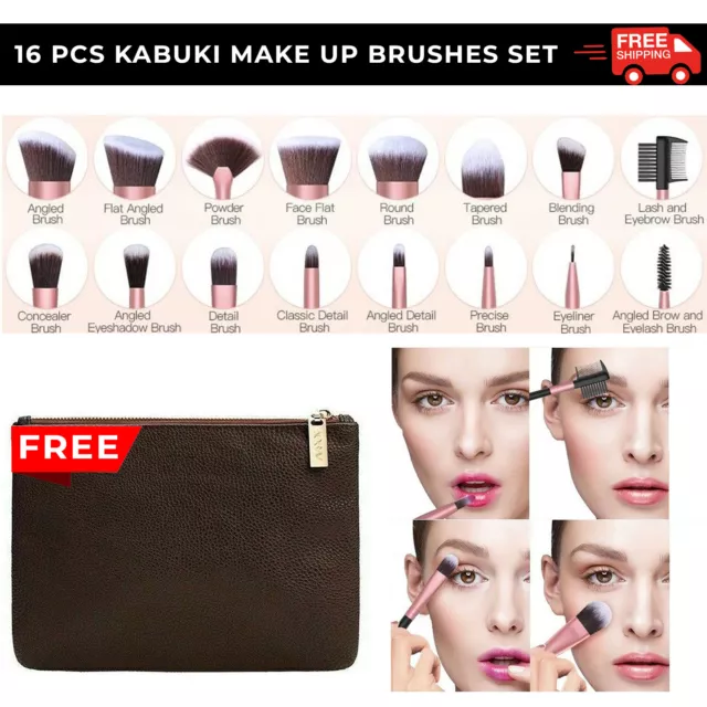 16-teiliges Kabuki Make-up Bürsten Set Lidschatten Rouge Gesichtspulver Foundation UK