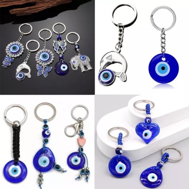 Turkish Hamsa Bead Protection Good Luck Keychain Glass Keyring Blue Evil Eye New