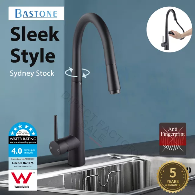 Bastone Black Pull Out Kitchen Mixer Tap Brass Laundry Sink Basin Swivel Faucet