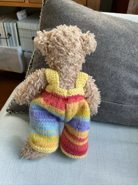 Hand Knitted Teddy Clothes , Dungarees , Shown On 8inch Bear, 2