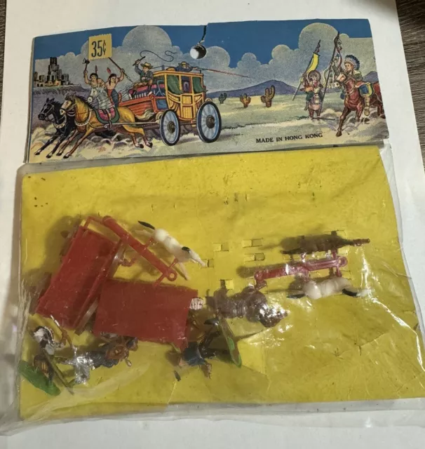 Vintage Wagon Cowboys & Indians Set Made In Hong Kong 60'S